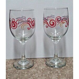 VTG Aged To Perfection Wine Glasses Set of 2 clear glass,red and yellow design